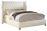 Soho Elegant Leather Wing Bed with Gold Nail Head Details and Deep Tufted Design for Modern Style