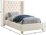 Soho Elegant Leather Wing Bed with Gold Nail Head Details and Deep Tufted Design for Modern Style