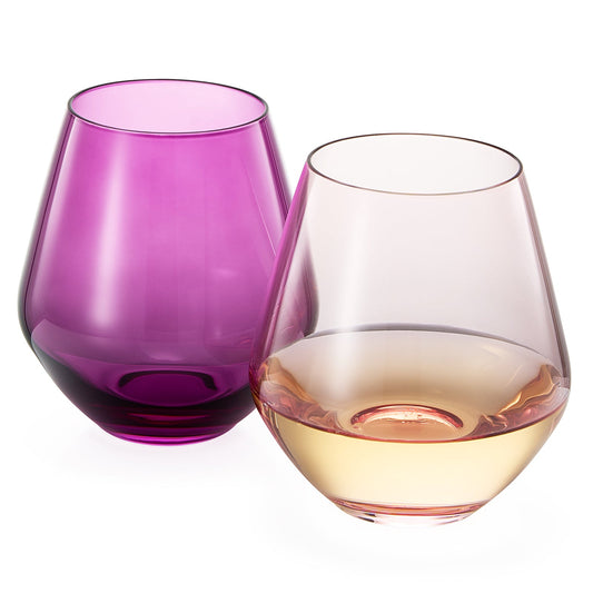 Amethyst & Rose Colored Wine Glasses | Set of 2 | Large 16 oz