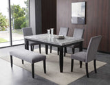 Napoli 6-Piece 64-inch Gray Marble Dining Set (Table, Bench & 4 Side Chairs)