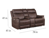 Valencia Dual-Power Leatherette Reclining Console Loveseat, Walnut