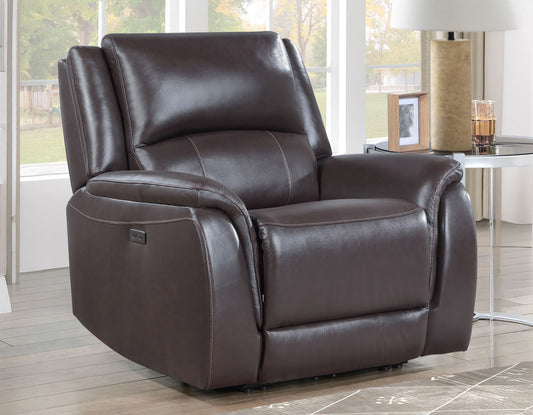 Alexandria Leather Power Recliner, Chocolate