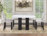 Artemis 5-piece 54″ Square White Marble Counter Table with 4 Gray Chenille Counter Chairs