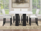 Artemis 5-piece 54″ Square White Marble Counter Table with 4 Artemis White Vegan Leather Counter Chairs