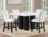 Artemis 5-piece 54″ Square White Marble Counter Table with 4 Artemis White Vegan Leather Counter Chairs