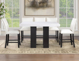 Artemis 5-piece 54″ Square White Marble Counter Table with 4 Artemis White Vegan Leather Counter Chairs