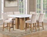 Artemis 5 Piece 54″ Square White Marble Counter Table, Tan Finish w/4 Beige Chenille Counter Chairs