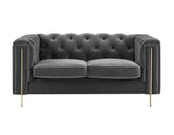 Charlene Gray Velvet Button Tufted Rolled Arm Chesterfield Loveseat