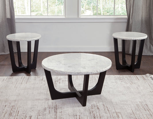 Chrissy 3-Piece Round White Marble Top Table Set