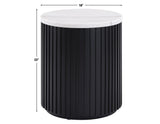 Colvin 18" Round White Marble Top End Table, Black Finish