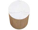 Colvin 18" Round White Marble Top End Table, Toffee Finish