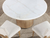 Colvin 5-Piece 52" Round White Marble Dining Set, Toffee Finish