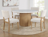 Colvin 5-Piece 52" Round White Marble Dining Set, Toffee Finish