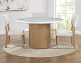 Colvin 5-Piece 52″ Round White Marble Dining Set, Toffee Finish