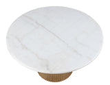 Colvin 5-Piece 52" Round White Marble Dining Set, Toffee Finish