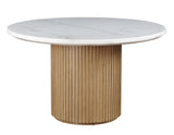 Colvin 5-Piece 52" Round White Marble Dining Set, Toffee Finish