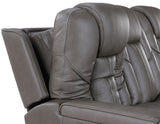 Daniel Triple Power Home Theater Leather Reclining Sofa with Drop-Down Control Console, Built-in Speakers & Vibration, Heat, and Massage