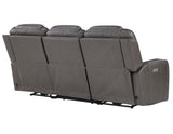 Daniel Triple Power Home Theater Leather Reclining Sofa with Drop-Down Control Console, Built-in Speakers & Vibration, Heat, and Massage