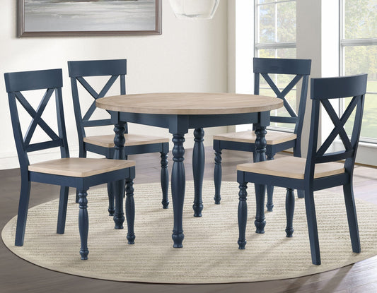 Darcy 5-Piece 42" Round DIning Set, Midnight Blue and Natural Finish
