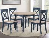 Darcy 5-Piece 42" Round DIning Set, Midnight Blue and Natural Finish