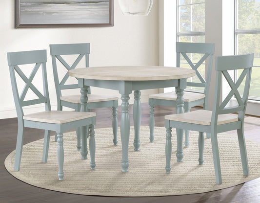 Darcy 5-Piece 42" Round Dining Set, Mint Green and Washed Linen Finish
