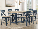 Darcy 5-Piece 64-82"Counter Set with 18-inch leaf, Midnight Blue and Natural Finish