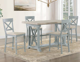 Darcy 5-Piece 64-82"Counter Set with 18-inch leaf, Mint Green and Washed Linen Finish