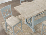Darcy 5-Piece 64-82"Counter Set with 18-inch leaf, Mint Green and Washed Linen Finish