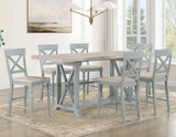 Darcy 5-Piece 64-82"Counter Set with 18-inch leaf, Mint Green and Washed Linen Finish