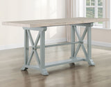 Darcy 5-Piece 64-82"Counter Set with 18-inch leaf, Mint Green and Washed Linen Finish