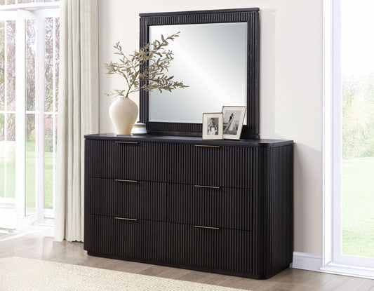 Henry 65″ 6-Drawer Reeded Dresser and Mirror, Espresso Finish