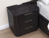 Henry Reeded 3-Drawer Nightstand with USB &amp; Electric Outlets, Espresso Finish
