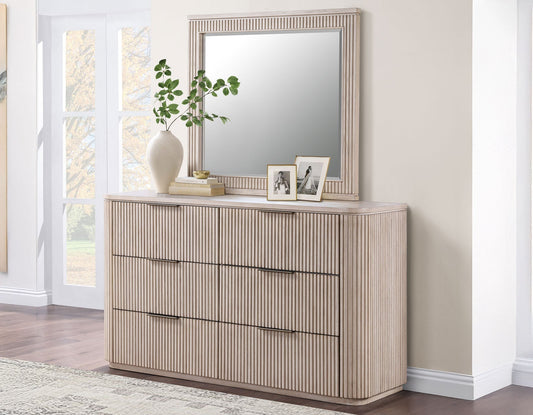 Henry 66″ Drawer Dresser and Mirror, Tan
