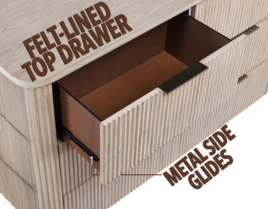 Henry 66″ Drawer Dresser and Mirror, Tan