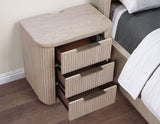 Henry Reeded 3-Drawer Nightstand with USB &amp; Electric Outlets, Tan Finish