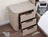 Henry Reeded 3-Drawer Nightstand with USB &amp; Electric Outlets, Tan Finish
