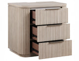 Henry Reeded 3-Drawer Nightstand with USB &amp; Electric Outlets, Tan Finish