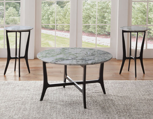 Hoxley 3-Piece Green Onyx Round Table Set