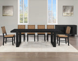 Reid 5-Piece Dining Set, Black Finish with Saddle Brown Vegan Leather