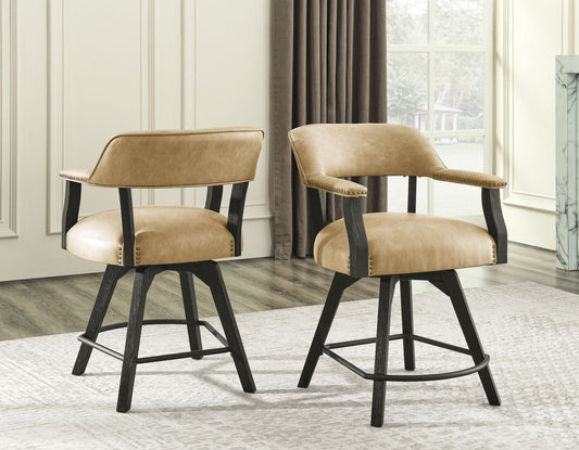 Rylie 24" Counter Captains Chair, Black Finish with Sand Vegan Leather