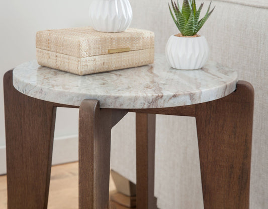 Shavon Solid Toronto Brown Marble 18.5" Round End Table