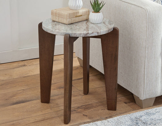 Shavon Solid Toronto Brown Marble 18.5" Round End Table