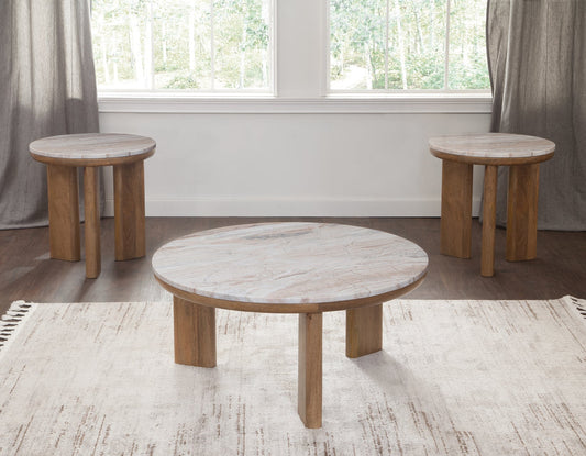 Sidney 36″ Round Brown Marble Top Coffee Table