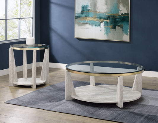 Wanda 42″ Round Glass Top Coffee Table with Casters