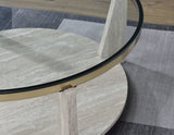 Wanda 42″ Round Glass Top Coffee Table with Casters