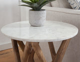 Wyman Banswara 20" Round White Marble Top End Table