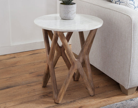 Wyman Banswara 20" Round White Marble Top End Table