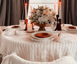Homestead Stripe Linen Tablecloth -  Round Tablecloth 60 inch