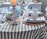 Farmhouse Stripe Linen Round Tablecloth