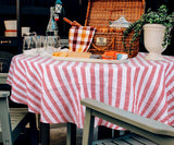 Farmhouse Stripe Linen Round Tablecloth